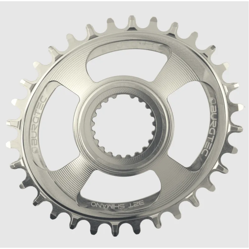 Retur gratuit Pinion față pentru bicicletă BURGTEC Oval Shimano Direct Mount Thick Thin Chainring - 32T - Rhodium Silver